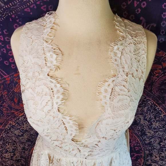 NWT Tobi Off White Lace Sleeveless Deep-V Sheer Back Mini Dress Womens Medium - Picture 5 of 15